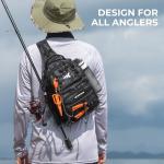 KastKing BaitSpace Standard Fishing Tackle Sling Bag, Water-resistant Sling Pack for Bank, Wader & Boat Fishing, Rod & Beverage Holder, Adjustable Straps, Durable 420D Nylon Fabric