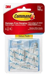 Command Medium Clear Wire Toggle Hooks, 6 Hooks and 8 Strips, Damage-Free Hanging Wall Hangers for Hanging Christmas Decorations, Holds up to 2 lb