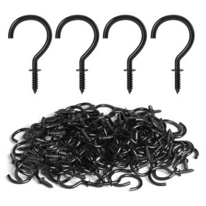 RELBRO Screw Hooks, 1 Inch Metal Screw in Cup Hooks, Black, 100 Pcs