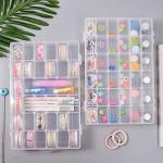 OUTUXED 2 Pack 36 Grids Clear Plastic Bead Organizer Box, Fishing Tackle Box Compartment Organizer with Adjustable Dividers for Jewelry, Art Craft, Bead Storage Containers with 5 Sheets Label Stickers