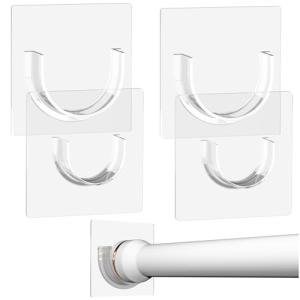YEHOSHUN Shower Rod Holder with Strong Adhesive, 4 Pack Shower Curtain Rod Holder for Wall, Tension Curtain Rod Bracket No Drilling (Rod not Included)