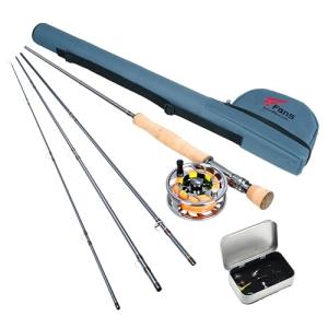 8 Fans Fly Fishing Rod and Reel Combos with 4-Sections Portable Fishing Rod and CNC-machined Aluminum Alloy Fly Reel,Fishing Complete Starter Package (9ft 7/8wt)