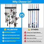 PLUSINNO Vertical Fishing Rod Holder, Wall Mounted Fishing Rod Rack, Fishing Pole Holder Holds Up to 9 Rods or Combos, Fishing Rod Holders for Garage, Fishing Gear and Gifts for Men
