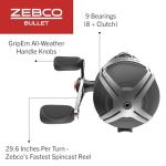 Zebco Bullet Spincast Fishing Reel, Size 30 Reel, Fast 29.6 Inches Per Turn, GripEm All-Weather Handle Knobs, Pre-Spooled with 10-Pound Zebco Fishing Line, Black, Clam Packaging