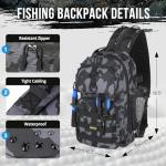 PLUSINNO Waterproof Sling Tackle Bag For Fishing Gear With Tackle Boxes & Rod Holder, Gifts for Men With Fishlures, Pliers, Fish Lip Gripper, Black Camo Fishing Backpack