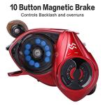 Sougayilang Baitcasting Reels, 8:1 Gear Ratio Fishing Reel with Magnetic Braking System Casting Reel, 9 + 1 Ball Bearings Super Smooth Anti-Corrosion Baitcaster Reel-Left Hand(Red)