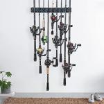 PLUSINNO Vertical Fishing Rod Holder, Wall Mounted Fishing Rod Rack, Fishing Pole Holder Holds Up to 9 Rods or Combos, Fishing Rod Holders for Garage, Fishing Gear and Gifts for Men