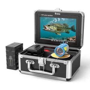 Eyoyo Underwater Fishing Camera 7 Inch: Ice Fishing Camera with 2 Batteries, Portable Fish Finder Waterproof 1000TVL Fishing Camera 12pcs Infrared Lights 15m Cable for Lake, Boat, Ice Fishing