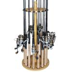 Rush Creek Creations Round 16 Fishing Rod Storage Rack - Features Traditional Handcrafted Wood Post - No Tool Assembly, Wood Grain Laminate