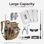 Piscifun Fishing Tackle Backpack with Rod & Gear Holder, Lightweight Outdoor Water-Resistant Fishing Shoulder Storage Bag with Protective Rain Cover, Khaki