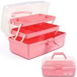 TERGOO 12in 3-Layer Plastic Craft Organizers and Storage, Portable Folding Tackle Box with Handle & Adjustable Dividers, Multipurpose Case for Sewing, Art Supplies, Medicine, Tools (Pink)