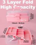 TERGOO 12in 3-Layer Plastic Craft Organizers and Storage, Portable Folding Tackle Box with Handle & Adjustable Dividers, Multipurpose Case for Sewing, Art Supplies, Medicine, Tools (Pink)