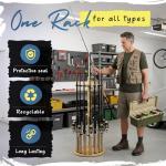 Rush Creek Creations Round 16 Fishing Rod Storage Rack - Features Traditional Handcrafted Wood Post - No Tool Assembly, Wood Grain Laminate