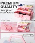 TERGOO 12in 3-Layer Plastic Craft Organizers and Storage, Portable Folding Tackle Box with Handle & Adjustable Dividers, Multipurpose Case for Sewing, Art Supplies, Medicine, Tools (Pink)