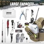 Piscifun Fishing Tackle Backpack with Rod & Gear Holder, Lightweight Outdoor Storage Bag, Water-Resistant Multifunctional Fishing Shoulder Pack, Khaki