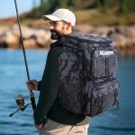 PLUSINNO Fishing Backpack with Rod Holders, 42L Large Water-Resistant Tackle Bag for Fishing, Camping, Hiking, Gifts, Black Camouflage., 36 cm x 25 cm x 45 cm, Daypack