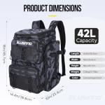 PLUSINNO Fishing Backpack with Rod Holders, 42L Large Water-Resistant Tackle Bag for Fishing, Camping, Hiking, Gifts, Black Camouflage., 36 cm x 25 cm x 45 cm, Daypack