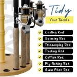 Rush Creek Creations Round 16 Fishing Rod Storage Rack - Features Traditional Handcrafted Wood Post - No Tool Assembly, Wood Grain Laminate