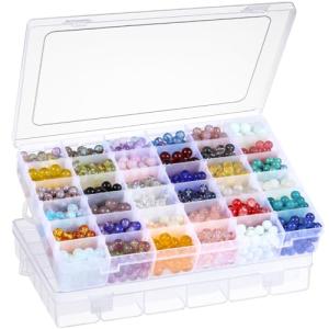 2 Pack 36 Grids Clear Plastic Organizer Box with Adjustable Dividers, Small Craft Organizers and Storage, Compartment Container for Bead, Nail, Jewelry, Art, DIY Crafts, Fishing Tackle, Small Items