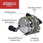 Zebco Omega Spincast Fishing Reel, Size 30 Reel, Changeable Right or Left-Hand Retrieve, Pre-Spooled with 10-Pound Zebco Fishing Line, Aluminum and Double Anodized Front Cover, Silver