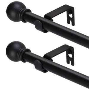 GXOACKJ 2 Pack Black Curtain Rods for windows 32 to 48 inch, 5/8 inch Splicing Heavy Duty Metal Curtain Rod Set with Brackets