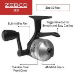 Zebco 33 Micro Trigger Spincast Fishing Reel, Size 10 Reel, Right or Left-Hand Retrieve, 4-Pound Zebco Cajun Line, Silver/Black (Clam Packaging)