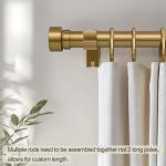 Warm Gold Curtain Rods for Windows 72 to 144 Inches Adjustable Length Heavy Duty 1" Diameter Brass Bronze Long Window Curtain Rod with Solid Metal Finials for Outdoor Farmhouse Bedroom Living Room