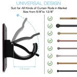 2 Pieces Self Adhesive Curtain Rod Bracket, Universal Plastic Curtain Rod Holders, No Drill Curtain Rod Brackets Curtain Rod Hooks for Bathroom, Bedroom, Livingroom, Kitchen (Black)