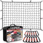 Cargo Net for Pickup Truck Bed (4'x6' Stretches to 8'x12') Double Thick Heavy Duty Pickup Truck Bed Organizer Accessories - 12 Metal Carabiners, Bungee Mesh Accessory with Strap Hooks