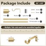IFELS Heavy Duty Curtain Rods for Windows 66 to 120 Inch, 1 Inch Gold Curtain Rod Adjustable, Decorative Long Curtains Rods with Metal Finials, Easy Installation and Modern Design (A2,Gold,30"-120")