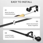 JRZOO Curtain Rod for Windows 18-45 Inch, Black 5/8 Inch Small Window Treatment Rods, Short Adjustable Splicing Drapery pole, Matte Black