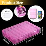 2 Pack 24 Grids Pink Plastic Organizer Box, Storage Container with Adjustable Divider, Craft Organizers and Storage Bead Storage Organizer Box for DIY Jewelry Tackles with 2 Sheets Label Stickers