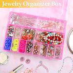 2 Pack 24 Grids Pink Plastic Organizer Box, Storage Container with Adjustable Divider, Craft Organizers and Storage Bead Storage Organizer Box for DIY Jewelry Tackles with 2 Sheets Label Stickers