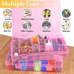 2 Pack 24 Grids Pink Plastic Organizer Box, Storage Container with Adjustable Divider, Craft Organizers and Storage Bead Storage Organizer Box for DIY Jewelry Tackles with 2 Sheets Label Stickers
