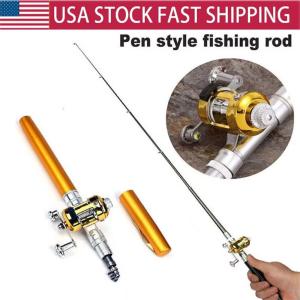 NEW Mini Portable Pocket Fish Pen Shape Aluminum Alloy Fishing Rod Pole Reel US