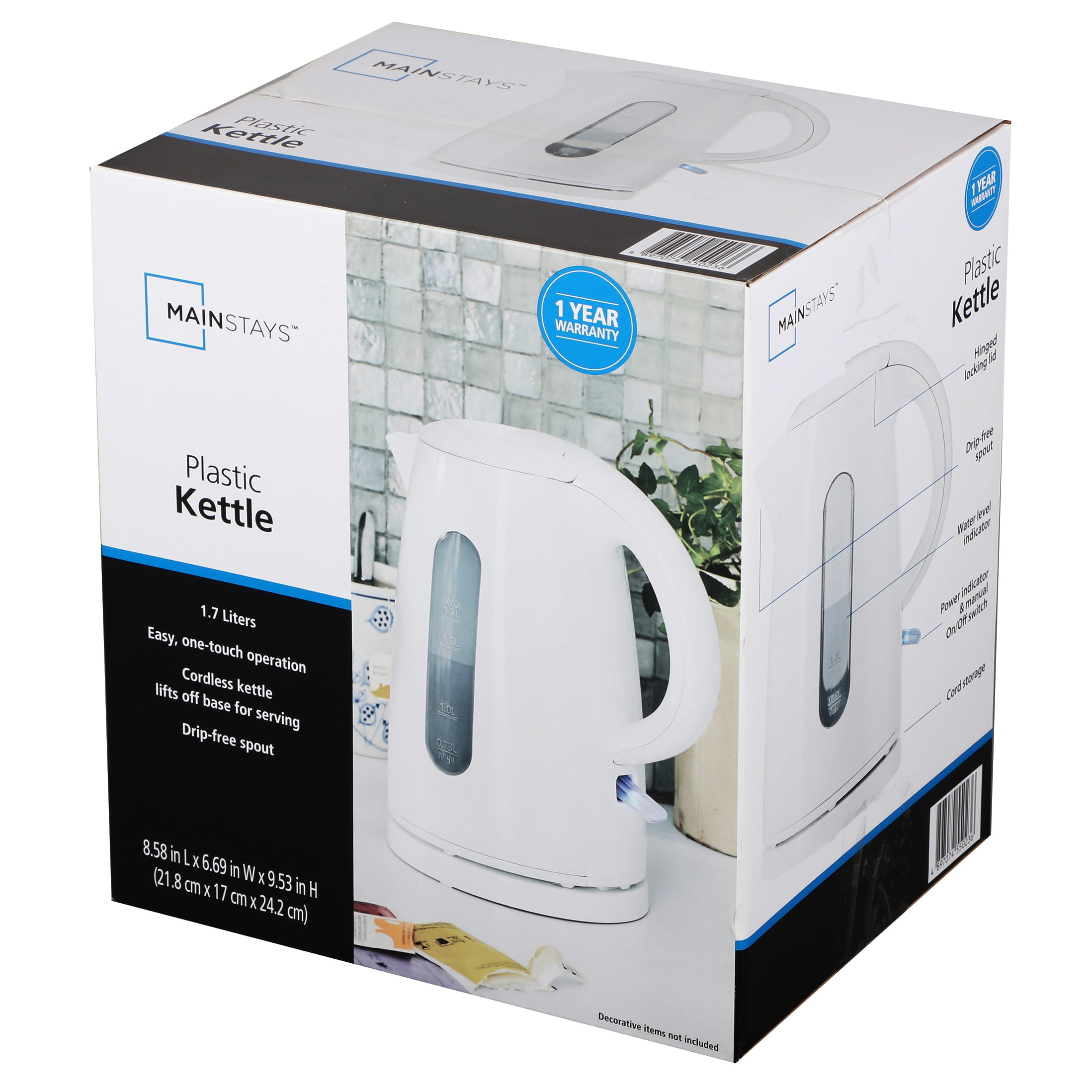 Mainstays 1.7L Plastic Electric Kettle - White