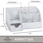 White Grey Marble Desk Organizer with 9 Sections