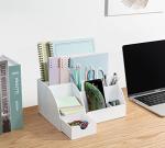 White 9-Compartment Desk Organizer and Pen Holder