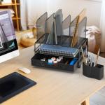 Black Mesh Desk Organizer with Sliding Drawer