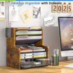 6-Tier Mesh Desk Organizer with Drawer and Pen Holders