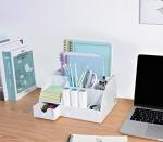 White Grey Marble Desk Organizer with 9 Sections