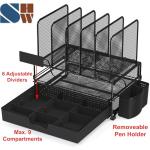 Black Mesh Desk Organizer with Sliding Drawer