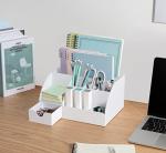 White 9-Compartment Desk Organizer and Pen Holder