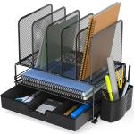 Black Mesh Desk Organizer with Sliding Drawer
