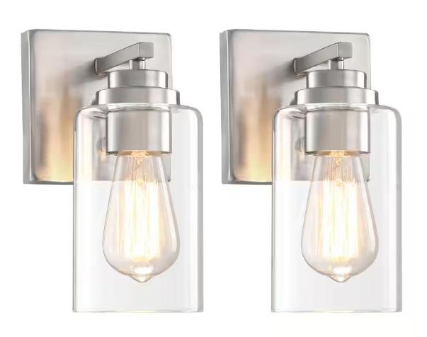 Pia Ricco 9" Brushed Nickel Wall Lanterns (Set of 2)
