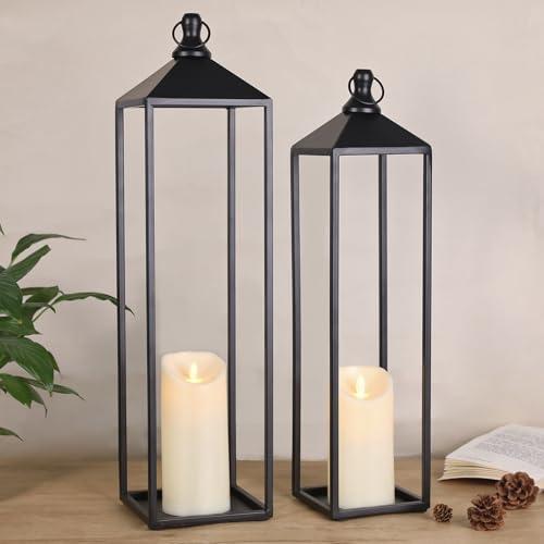 Set of 2 Black Metal Lanterns for Home Decor