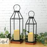Set of 2 Metal Farmhouse Lanterns with Flameless Candles