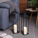 Set of 2 Black Metal Lanterns for Home Decor