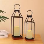 Set of 2 Metal Farmhouse Lanterns with Flameless Candles
