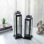 Black Decorative Lantern Set of 2 with LED
